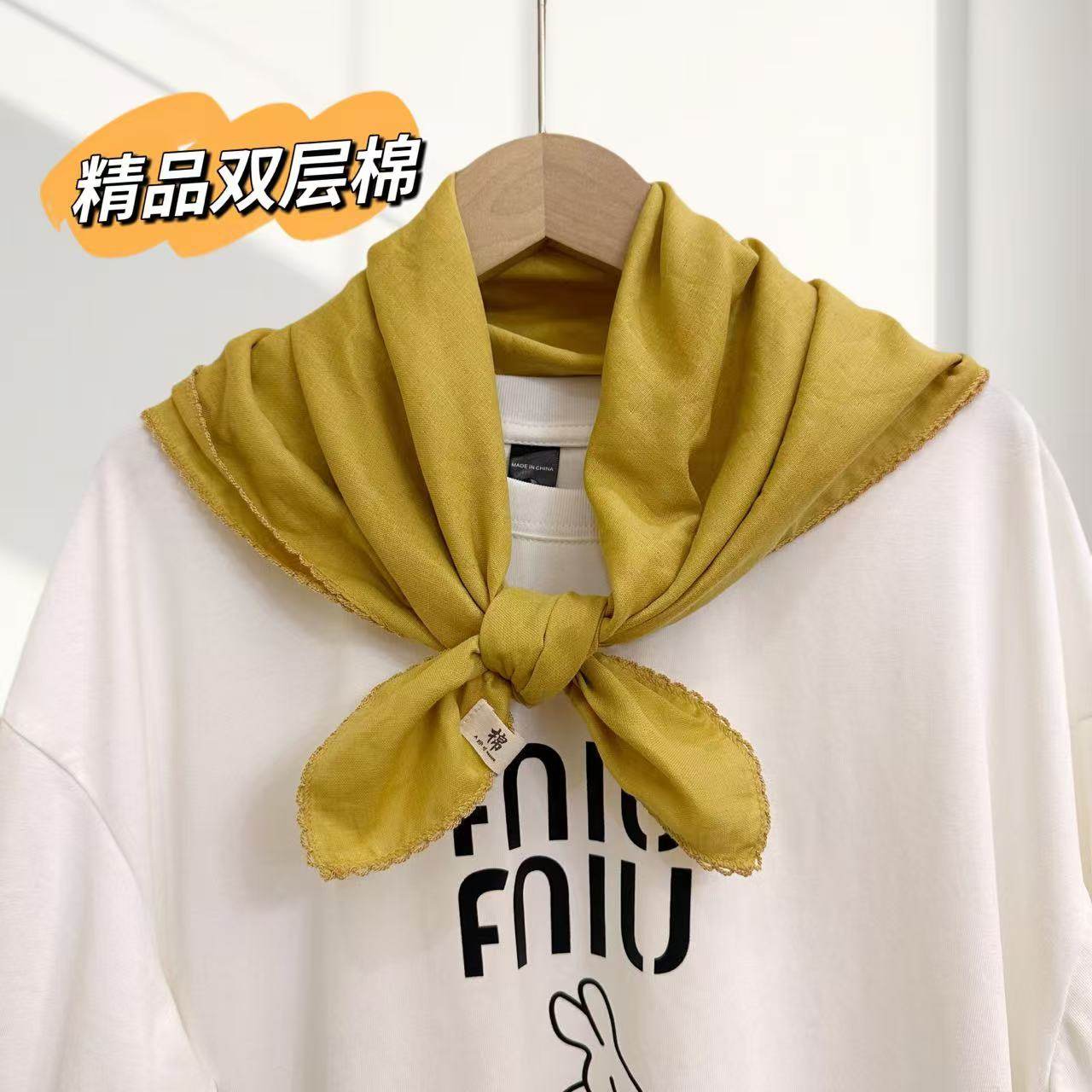 纯棉小方巾丝巾女春秋冬季护颈围脖法式儿童手帕装饰纱巾棉围巾