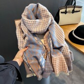 千鸟格加厚保暖围脖仿羊绒围巾女高级两用 百搭时尚 冬款 大披肩韩版