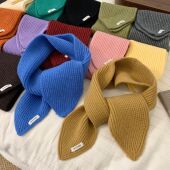 围巾秋冬季 小围巾交叉围脖 可爱韩代叶子巾毛线护脖软糯氛围感短款