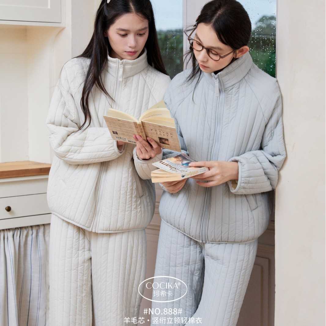 珂希卡秋冬立领夹棉家居服套装