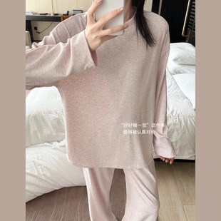 2026秋冬新款长袖纯色A类睡衣套装宽松圆领套头磨毛保暖家居服女