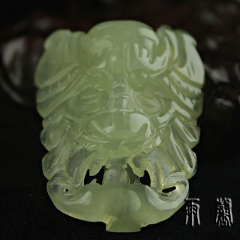 雨馨小筑 岫玉龙头腰佩玉石腰佩挂饰手工雕刻皮带扣男款20004