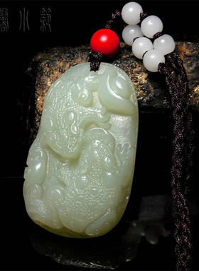 天然岫玉金蟾挂坠玉石腰缠万贯玉牌复古风汉服男女腰佩挂项链吊坠