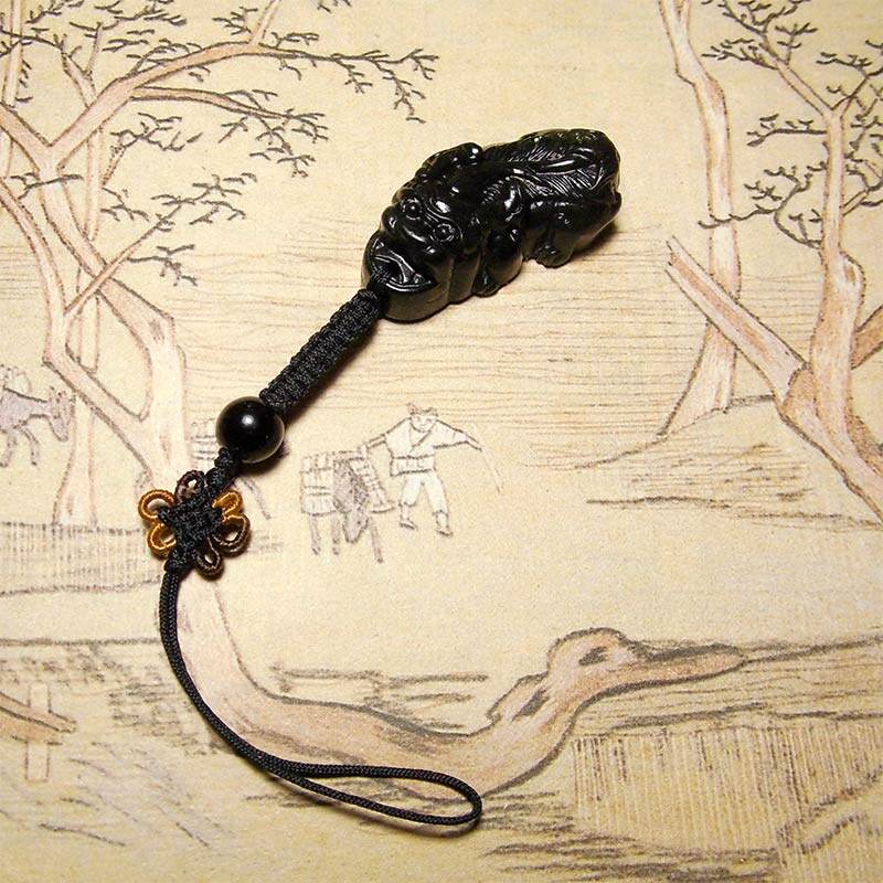天然岫玉貔貅手机链吊坠男女短款复古风优盘挂绳扇坠钥匙扣包挂件