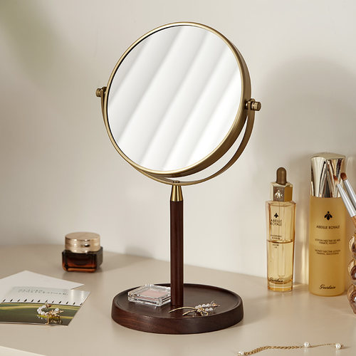 实木底座，高清镜面，360度旋转双面可用。