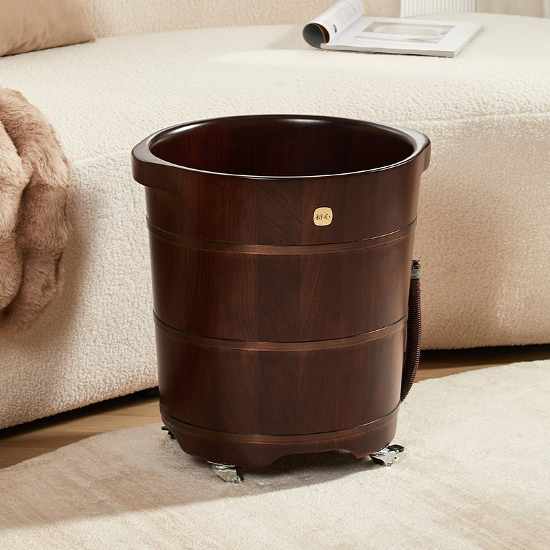 花梨木泡脚桶木桶过小腿按摩高深桶带轮子带排水家用足浴洗脚木盆