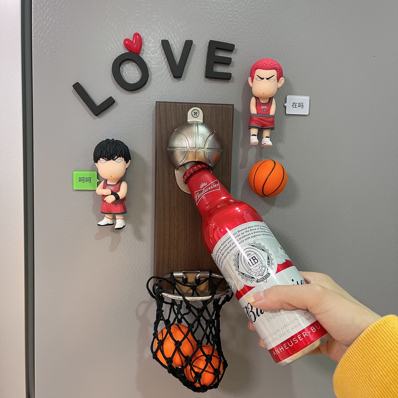 网红啤酒开瓶器冰箱贴磁贴创意篮球框灌篮高手壁挂式启瓶器瓶起子
