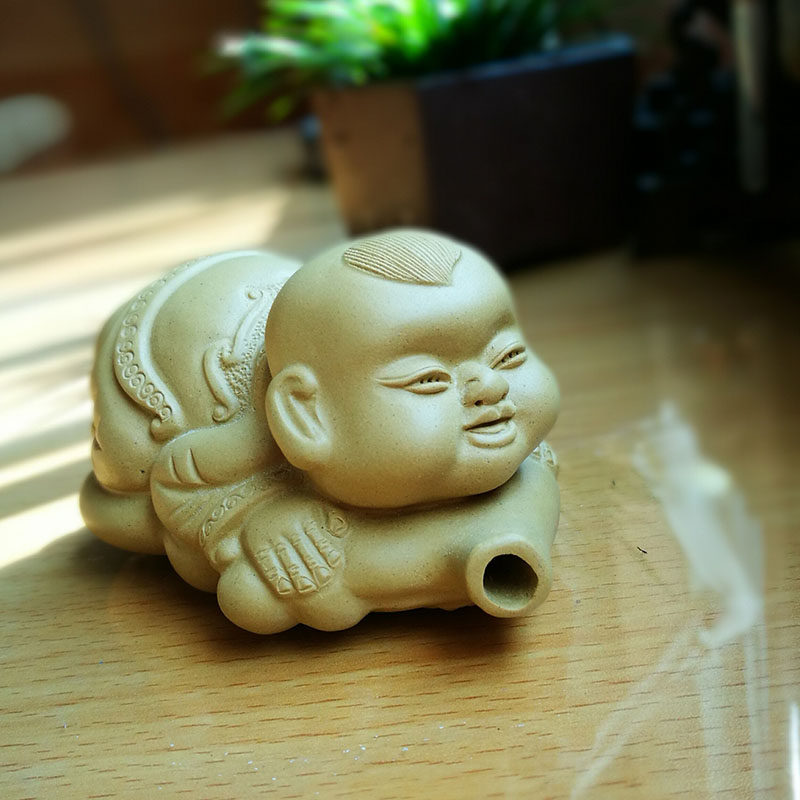 精品可爱福禄童子葫芦娃娃茶宠宜兴紫砂摆件茶盘雅玩小件手工艺品