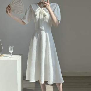白色法式 礼服短袖 新款 2024年夏季 连衣裙平时可穿领证登记小白裙