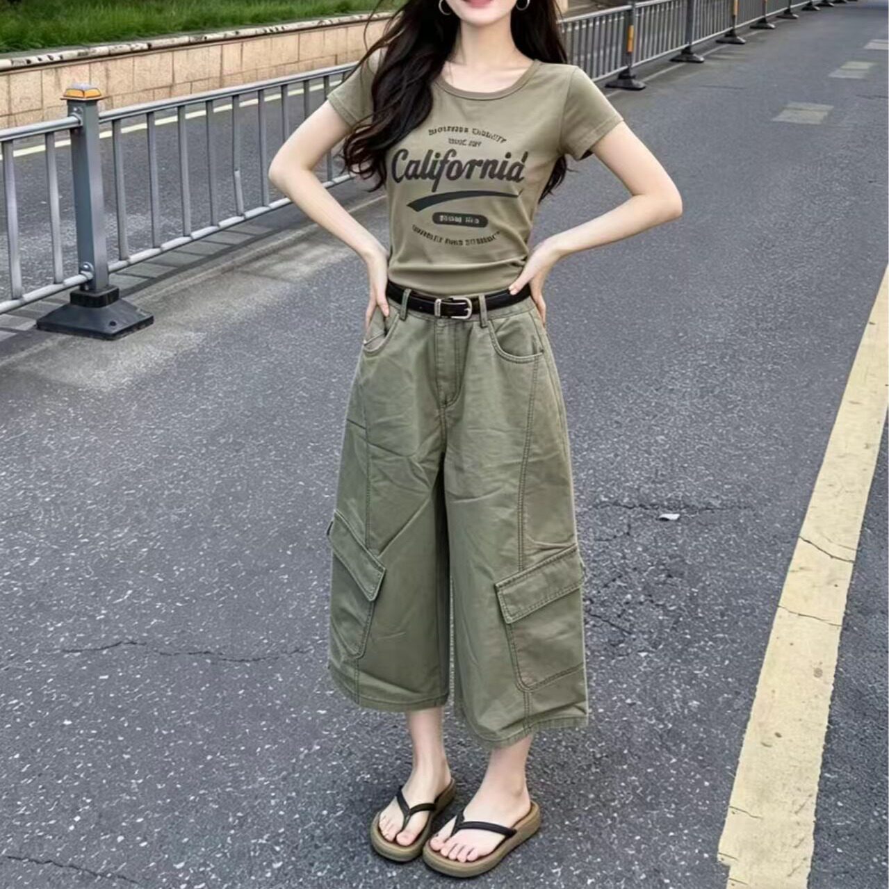 韩系复古字母印花短袖T恤套装女时尚套装