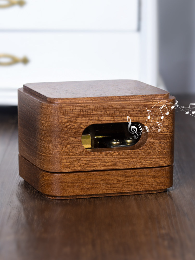 创意木质音匣音乐盒顶部发条机芯工艺品八音盒原木摆件礼品送朋友