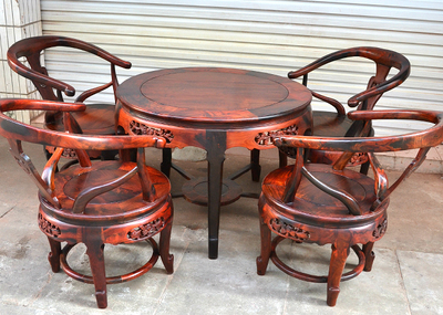 交趾黄檀 红木家具 红酸枝五件套牛角椅 休闲圆台 棋牌桌 餐桌