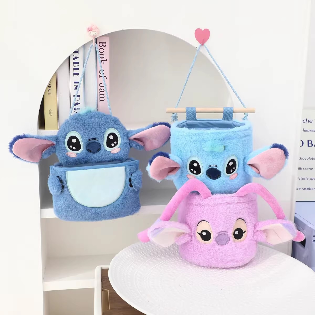 卡通史迪仔家居收纳袋创意墙挂式学生布艺门后储物袋车载置物袋