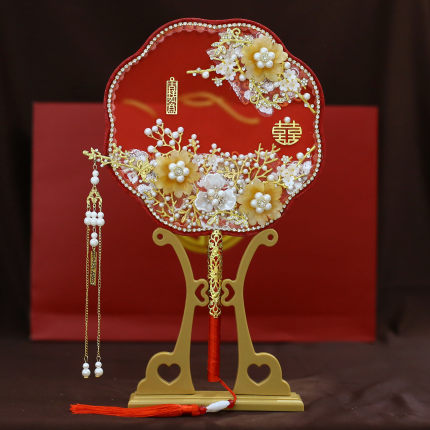 红色团扇新娘结婚成品手工喜扇秀禾服中式新品高级质感遮面成品扇