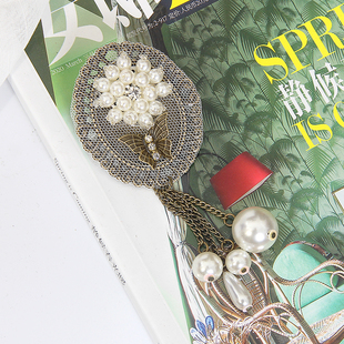 复古青古铜网布流苏珍珠手工别针窗帘帷幔帘头配件装饰品点缀DIY