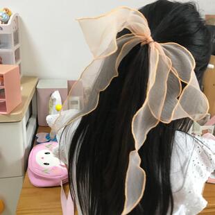 缱绻 橘粉色小发带 泡泡纱 轻微波浪边mini小纱巾绑带系带 蝴蝶结