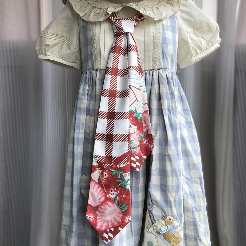 格纹草莓 扣眼款女士领带领结 后腰蝴蝶结腰带Lolita洋服配饰可爱