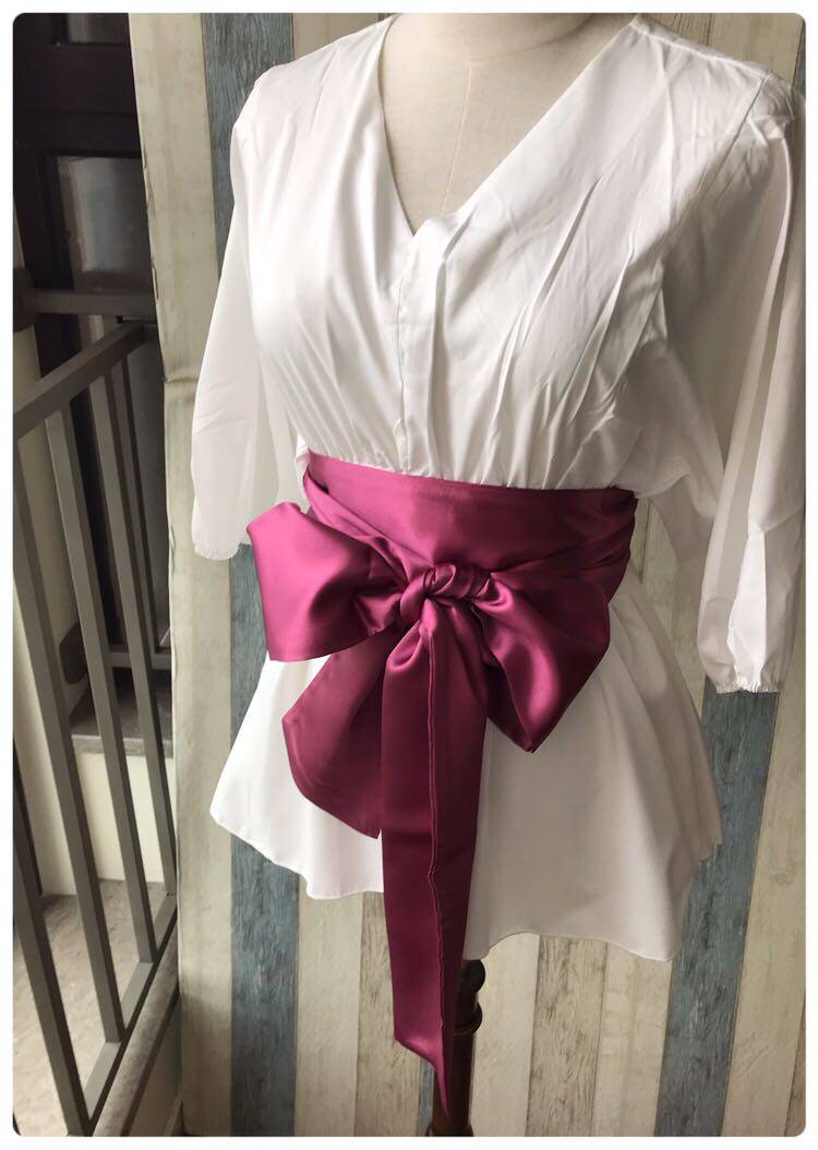 酢浆草紫色12x280缎面腰带 优雅丝绸礼服腰带女 绑蝴蝶结飘带双圈