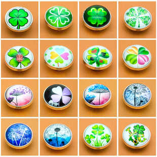 水晶玻璃按扣四合扣小清新四叶草猫咪时光宝石纽扣圆形免缝子母扣