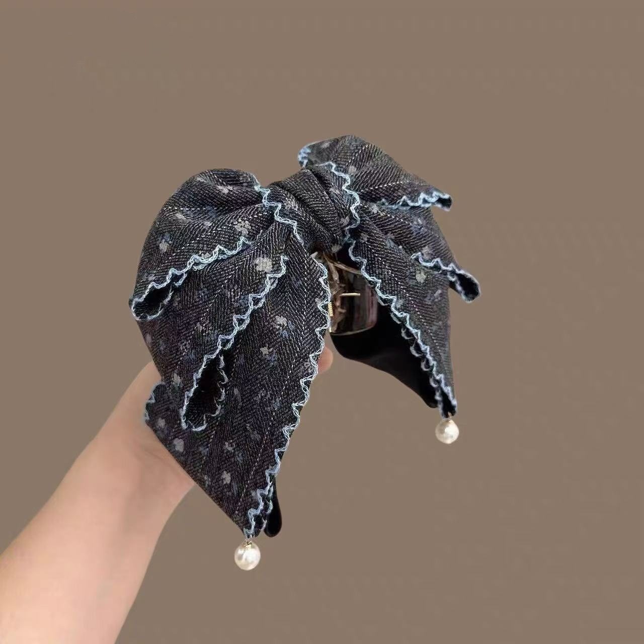 气质韩系牛仔蝴蝶结马尾夹高级感多层珍珠鲨鱼夹头饰盘发器,饰品/流行首饰/时尚饰品新,民族风发饰,淘宝优惠券,粉丝福利购,淘宝优惠卷