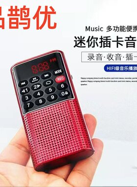 品鹊优出口日本便携式挂绳音箱数字点歌录音迷你小音响收音机FM