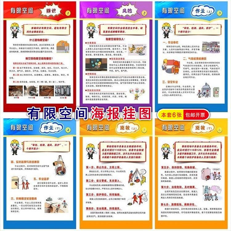 企业有限空间作业安全宣传画安全生产月海报展板工厂车间标语挂图
