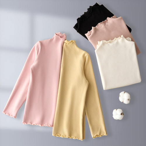 女童慕斯羊绒打底衫春秋季儿童加厚打底衣中大童半高领上衣a类86