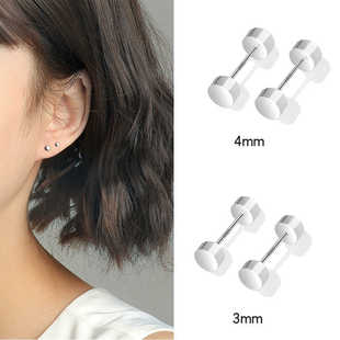 爱唯雅 925纯银螺丝拧扣耳钉女养耳洞耳骨男防掉睡觉免摘耳棍哑铃