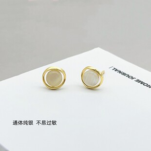 爱唯雅 999纯银猫眼石耳钉女养耳洞高级耳骨银饰耳饰防堵针银针男