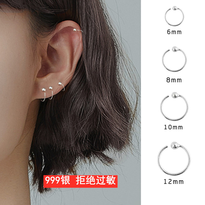 纯银单圈珠子耳环男女