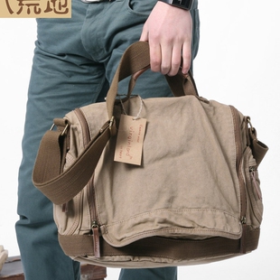 男士 手提包通勤斜挎包帆布包男生斜肩休闲学生书包复古上班公文包