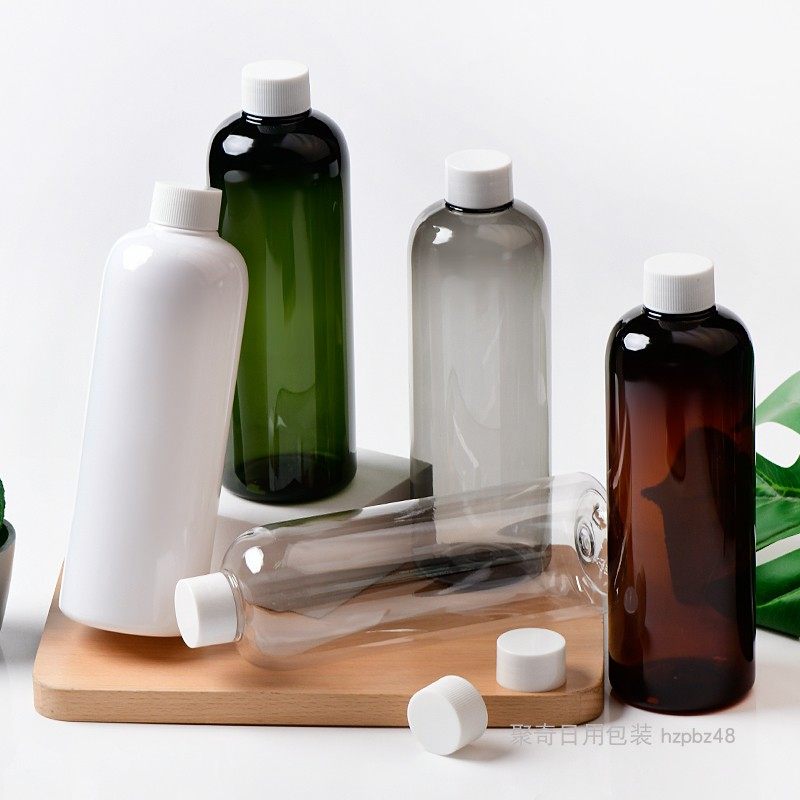 28牙口径500ml毫升圆肩塑料PET瓶旋盖普通盖子化妆品分装瓶乳液瓶