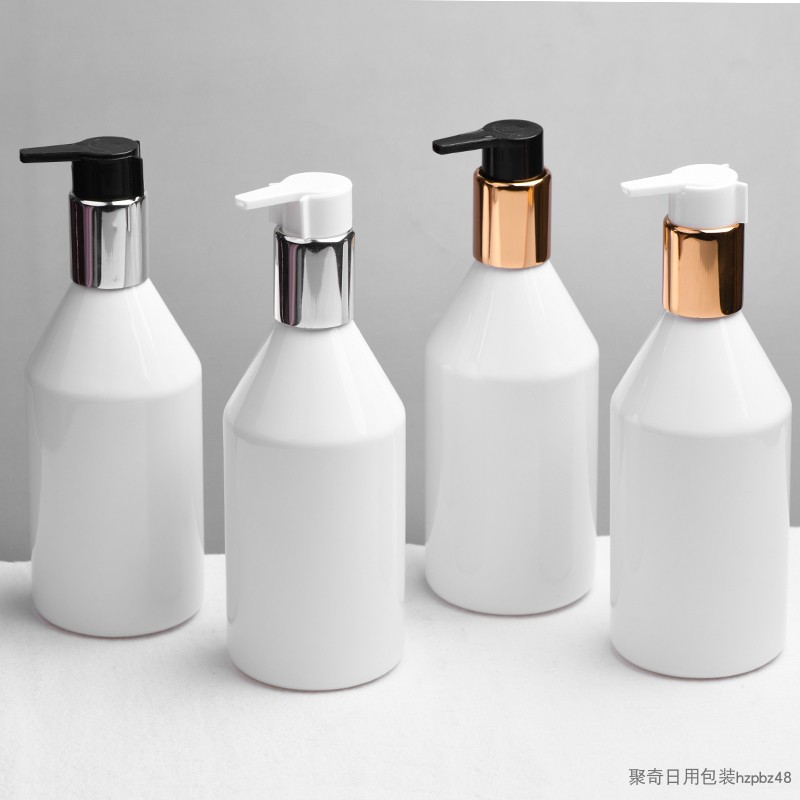 左右开关长嘴按压电化铝大泵头洗发水空瓶300ml毫升白色斜肩PET瓶