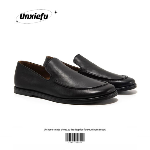 一脚蹬牛皮乐福鞋男女老钱风