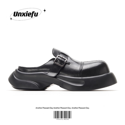 厚底德比拖鞋男一脚蹬乐福鞋小众设计休闲包头外穿拖鞋穆勒鞋真皮