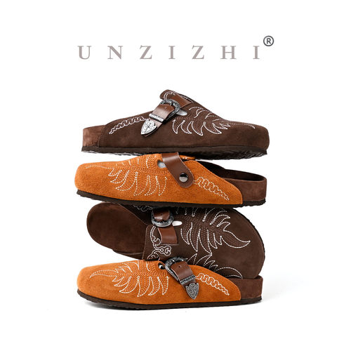 UNZIZHI反绒皮刺绣包头勃肯鞋
