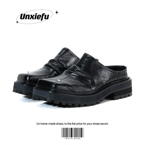 复古暗黑厚底方头牛皮勃肯鞋