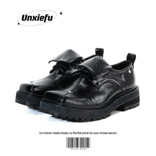 UNZIZHI 25新款德比鞋男女情侣方头小皮鞋厚底皮鞋复古暗黑小众鞋
