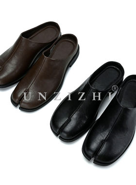 UNZIZHI水洗牛皮男分趾半拖鞋