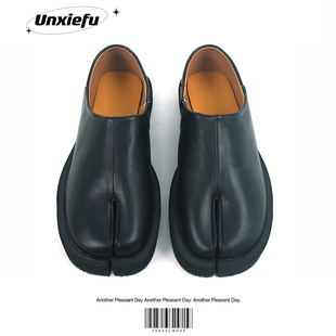 2025新款厚底休闲一脚蹬分趾鞋男女同款真皮网红羊蹄马蹄猪蹄单鞋