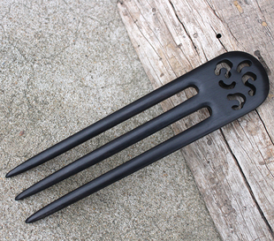 时尚简约黑檀木三叉型簪18厘米 结实耐用宽发簪【陆氏红木】