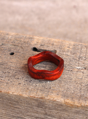 印度小叶紫檀波浪指环红木尾戒