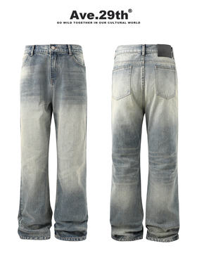 Ave.29th美式复古街头直筒宽松水洗做旧Clean Fit牛仔裤男女同款