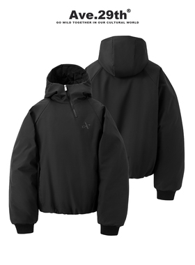 Ave.29th小众设计感机能风斜拉链连帽宽松加厚棉服男冬季潮牌外套