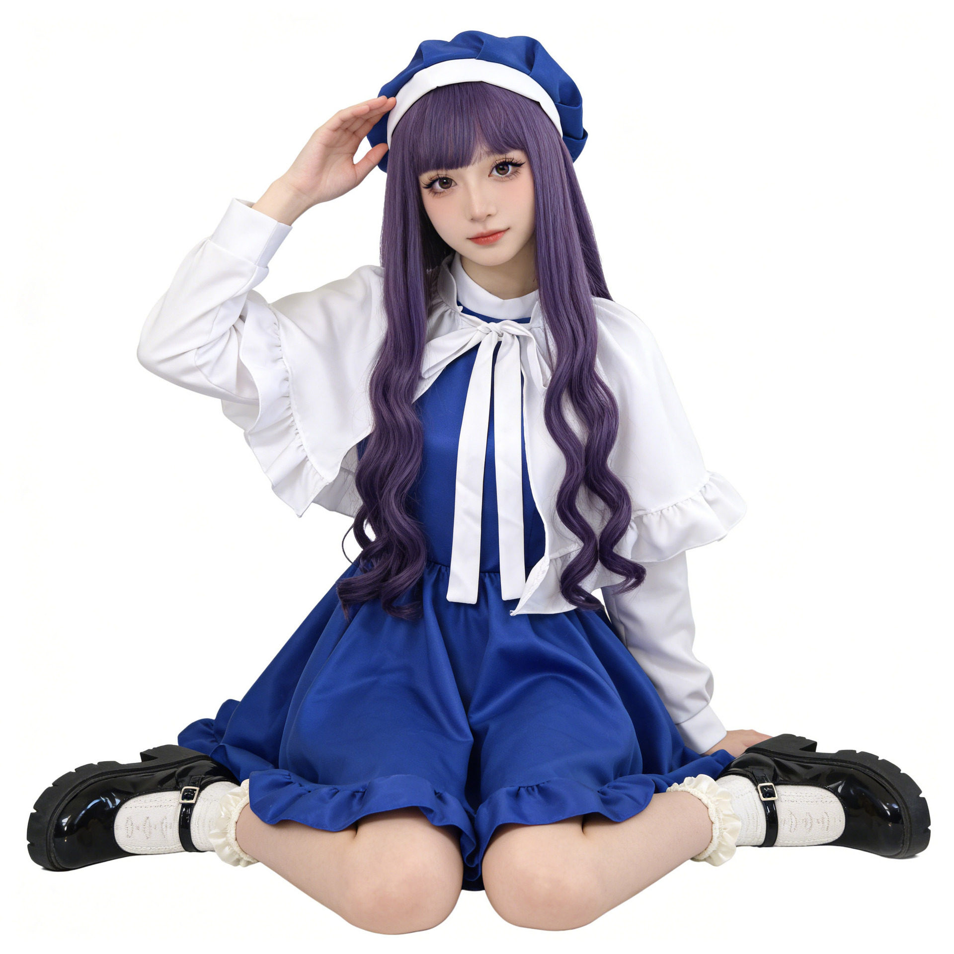 魔卡少女樱蓝白蕾丝蝴蝶结cos裙