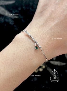 青竹系列 通体s925银竹叶竹节锆石手链 小众设计生日礼物