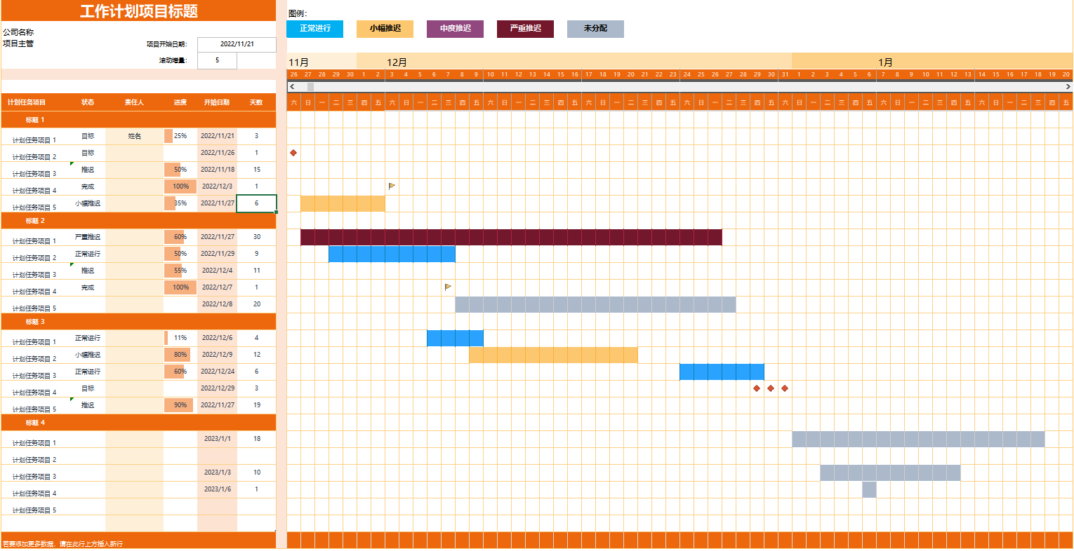 工作计划甘特图excel模板