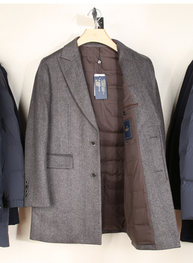 金利来男装外套 西装领纯羊毛羽绒服大衣2023新款MJLF53014140-77