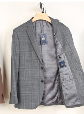 金利来男装西服男 秋冬季修身格子商务西装外套MZT22261722-78
