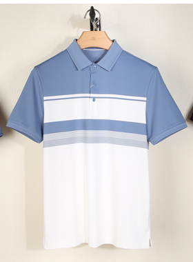 金利来短袖T恤夏季翻领条纹含蚕丝商务POLO衫MTSG16912061-35-95